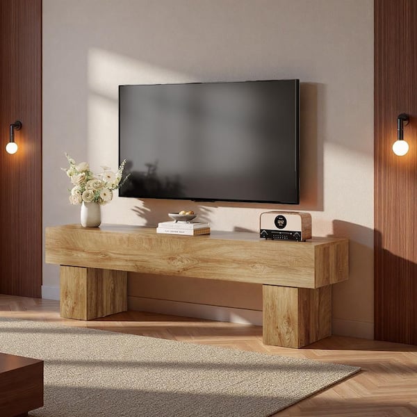 BYBLIGHT Brown TV Stand Fits TVs up to 55 to 65 in. Low TV Console