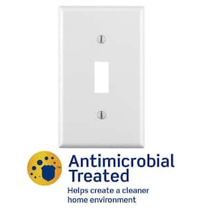 1-Gang Antimicrobial Treated Toggle Wallplate, Standard Size, White