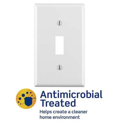 1-Gang White Antimicrobial Toggle Plastic Standard Wall Plate (1-Pack) 88001-2aw Ra2-88001-2aw