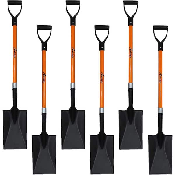 Metal Spade Shovel 41 in. Durable Handle Length Fiberglass Rubber Grip D-Handle Multi-purpose (6-Pack)
