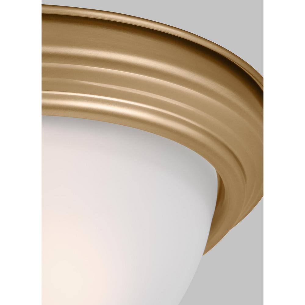Satin Brass Geary 2-Light Flush Mount with Etched Glass Shade