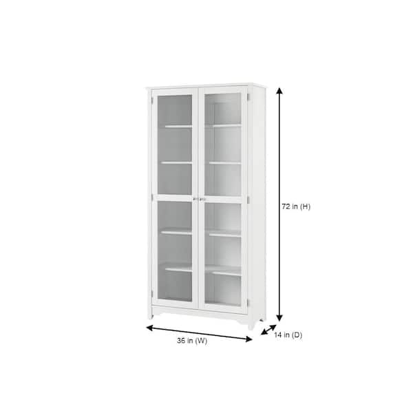 Bradstone 72 in. White Bookcase with Glass Doors