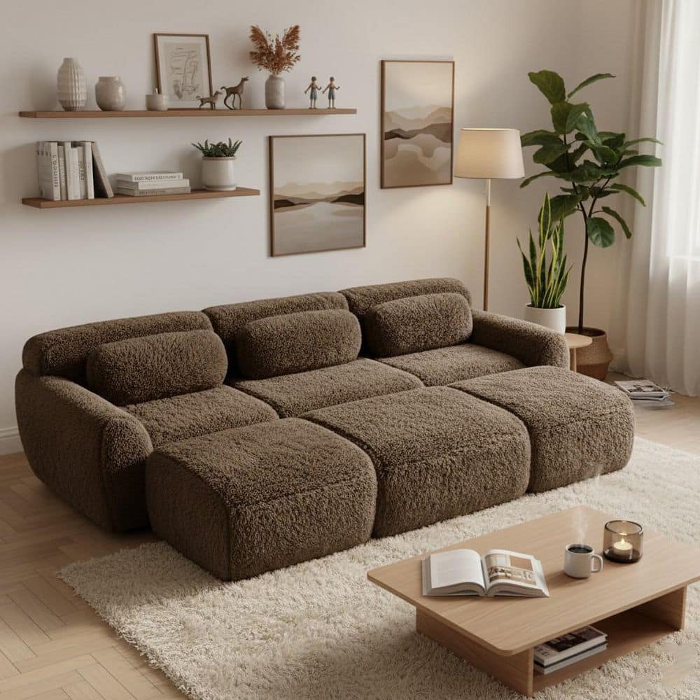 Homy Casa 114.7 in. 6-Seat Plush Microfiber Modular Sectional Sofa with ...