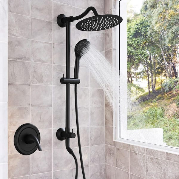 2-Spray Multi-Function Wall Bar Shower Kit with Hand Shower in Matte Black (Valve Included)