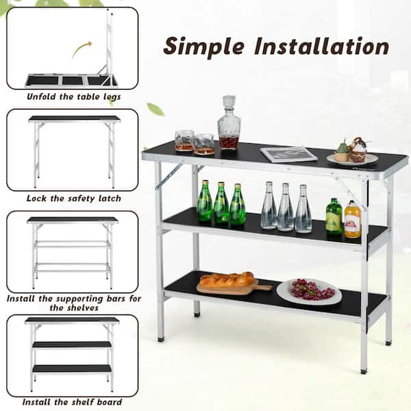 Angeles Home Metal Portable Camp Kitchen and Sink Table