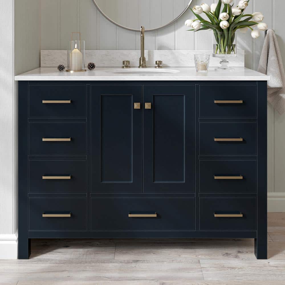 Cambridge 48 in. Single Sink Freestanding Bathroom Vanity in Midnight Blue with Carrara White Marble Top price history on PriceWatchPro