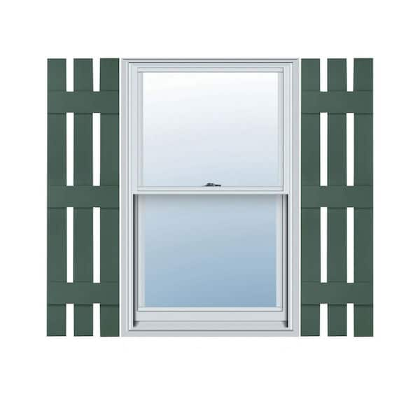 Ekena Millwork 12 in. x 55 in. Lifetime Vinyl Standard Three Board Spaced Board and Batten Shutters Pair Forest Green