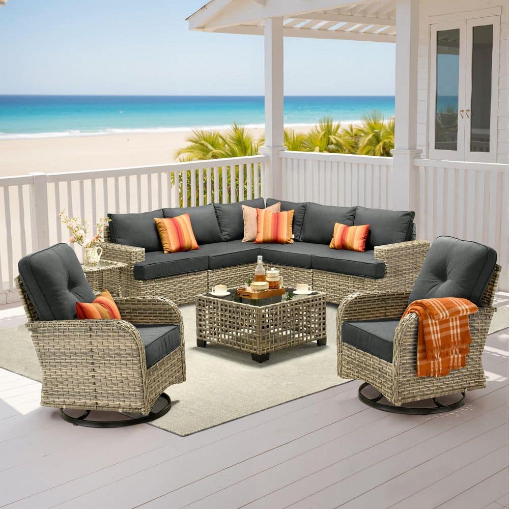 XIZZI Veranda 9 Pieces Wicker Outdoor Patio and Swivel Rocking