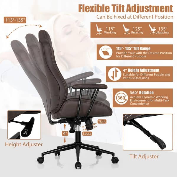 Costway Gray High Back Executive Office Chair Adjustable Reclining Task Chair Armrest P12I 10N2J 8GR