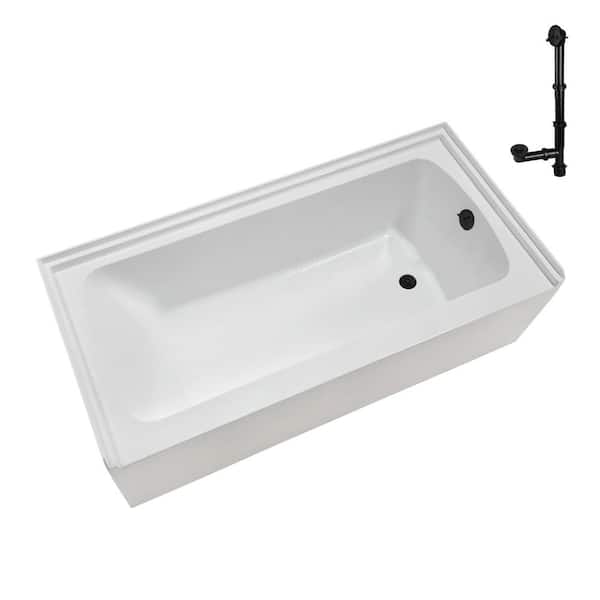 Streamline 60 in.x 30 in. Soaking Acrylic Alcove Bathtub with Right Drain in Glossy White External Drain in Matte Oil Rubbed Bronze