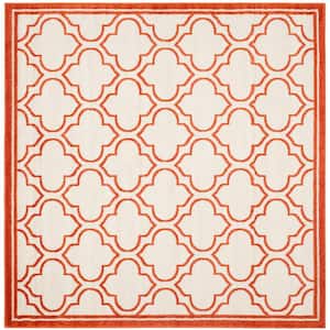 Amherst Ivory/Orange 7 ft. x 7 ft. Square Quatrefoil Geometric Area Rug