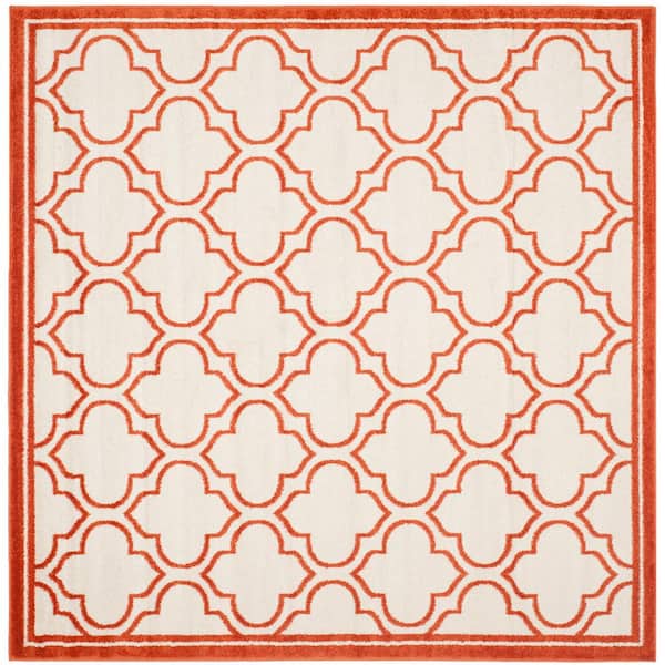 SAFAVIEH Amherst Ivory/Orange 7 ft. x 7 ft. Square Quatrefoil Geometric Area Rug