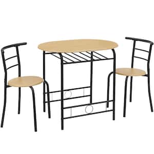 3-Piece Dining Table Set Round Table and Chairs Set for Compact Space with Wooden Table Top and Steel Frame, Oak