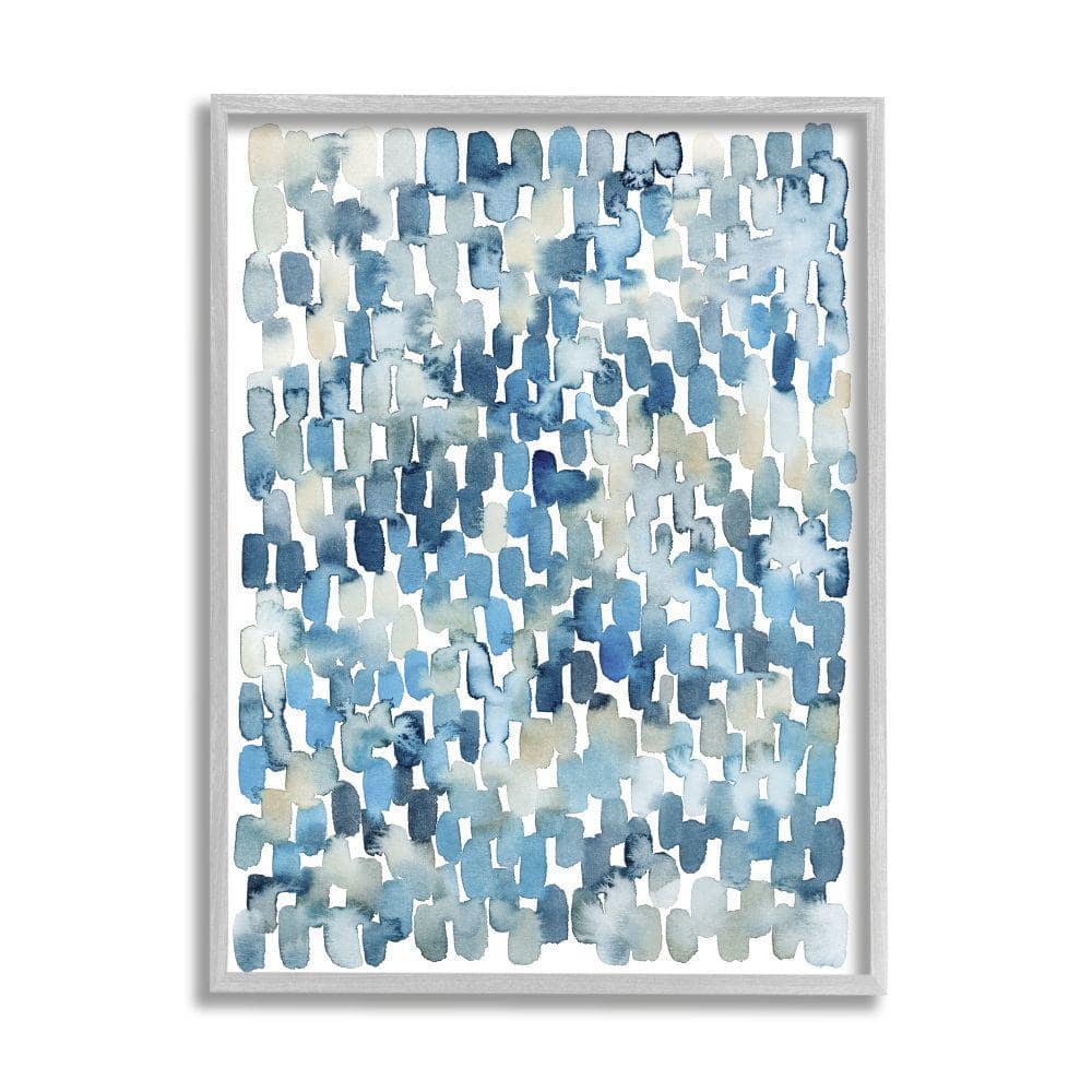 Coastal Blue and Beige Abstract Canvas Print with Gray Frame