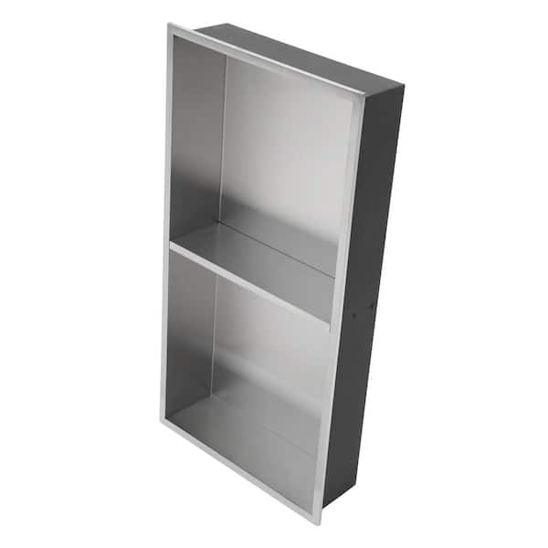 13 in. W x 25 in. H x 3.94 in. D Stainless Steel Double Shelf Shower Niche (Set of 1) Piece in Brushed Nickel