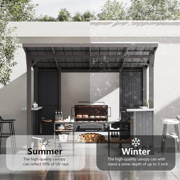 Halmuz 10 ft. x 10 ft. Black Hardtop BBQ Gazebo with Multi