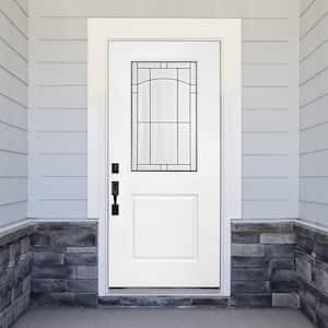 Legacy Knox 36 in. x 80 in. Left-Hand/Outswing Half Lite Decorative Glass White Primed Fiberglass Prehung Front Door