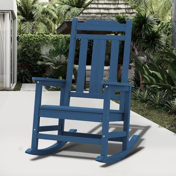 JEAREY Navy Blue HDPE Plastic Adirondack Chair Outdoor Rocking Chair for Patio and Garden (1-Pack)