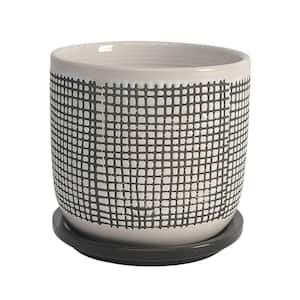 6 in. Gray Ceramic Mesh Design and Saucer Planter