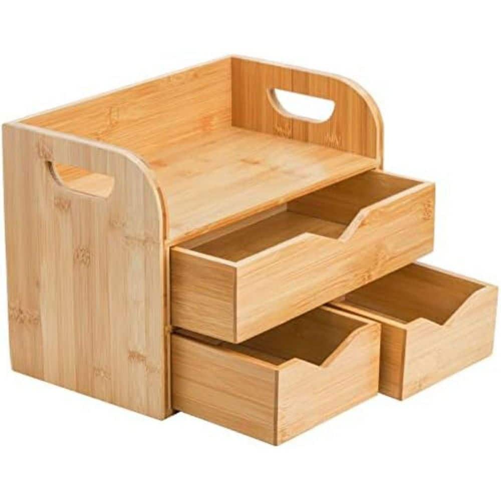 Bamboo Desk Organizer W/3-Drawer Tabletop Storage Box No Assembly Required For Store Daily Necessities - View #11