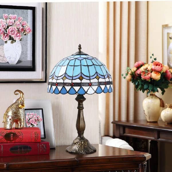 Latepis Decorative 18.1 in. Multi-Colored Tiffany-Style Table Lamp Bronze Finish Classic Bedside Lamp