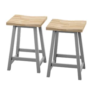 24 in. Pure Gray Backless Wood Counter Height Bar Stools (Set of 2)