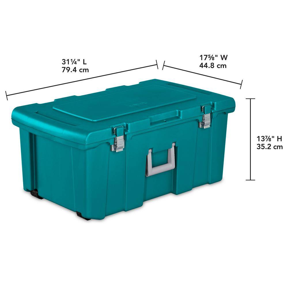 Teal Plastic Wheeled Footlocker Storage Container, 2 Pack, 16 Gallon