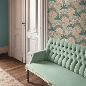 Fusion Collection Forest Bloom Motif Green Pink Matte Finish Non-Pasted Vinyl Non-Woven Wallpaper Sample