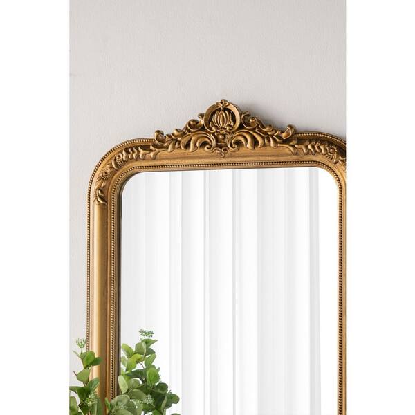 23.5 in. x 1 in. x 37.5 in. Gold Arched Wall Mirror with Ornate