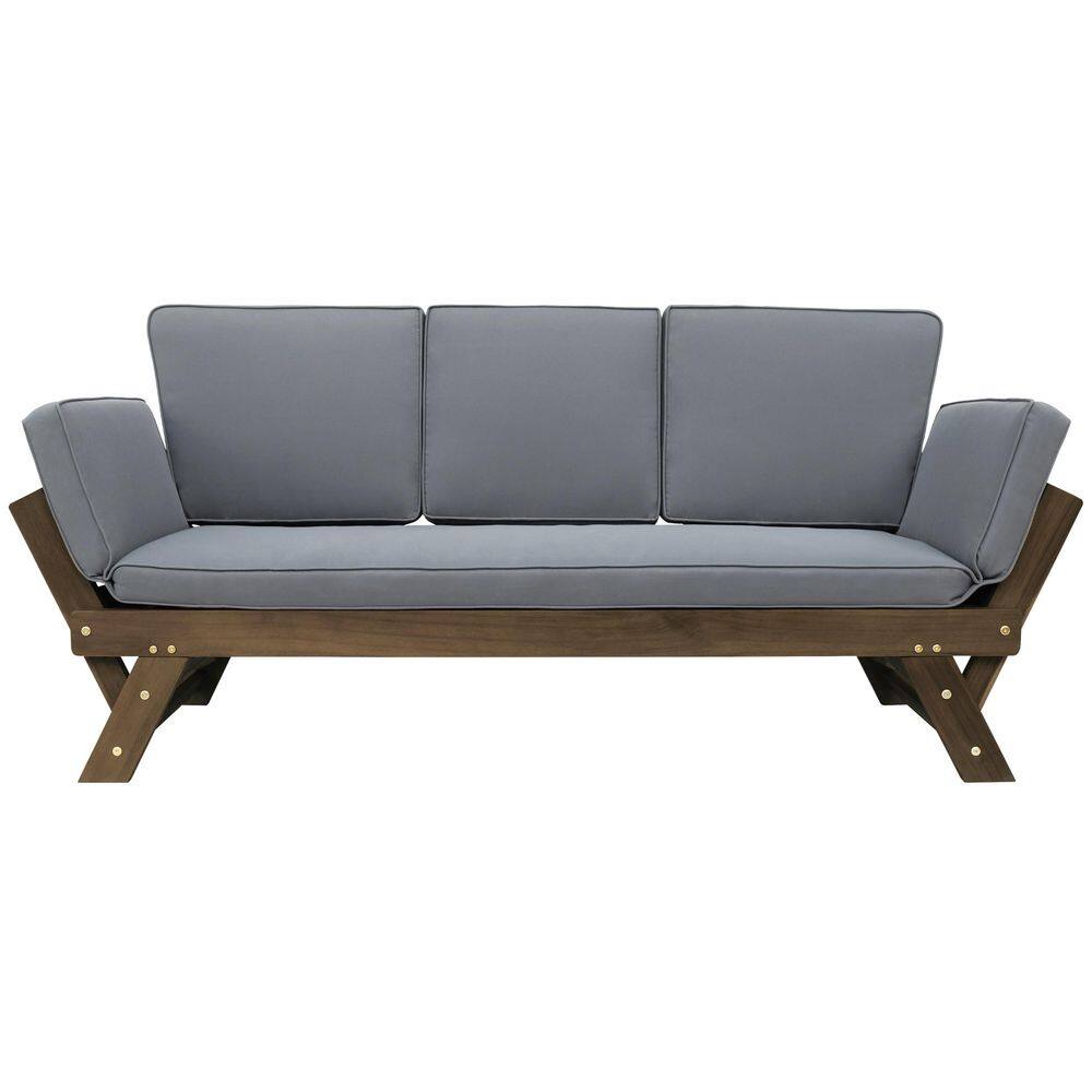 Brown Wood Outdoor Sofa Chaise Lounge with Gray Cushions price history on PriceWatchPro