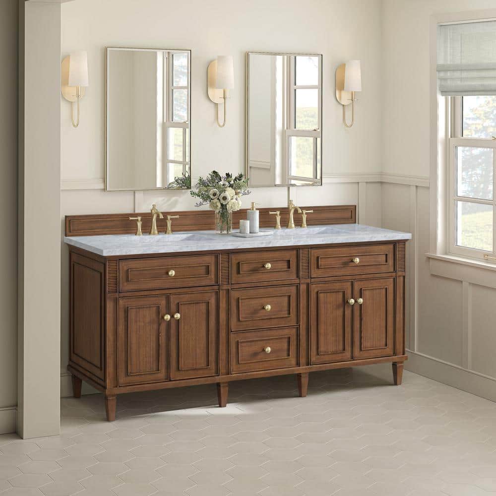 Lorelai 72.0 in. W x 23.5 in. D x 34.06 in. H Double Sink BathVanity in Mid-Century Walnut with Carrara White Marble Top price history on PriceWatchPro