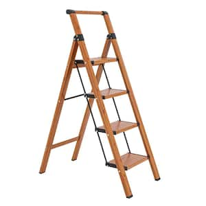 4-Step Aluminum Folding Step Stool Ladder 330 lbs. Load Capacity Type IA Duty Rating (5.48 ft. Reach Height), Wood GRain