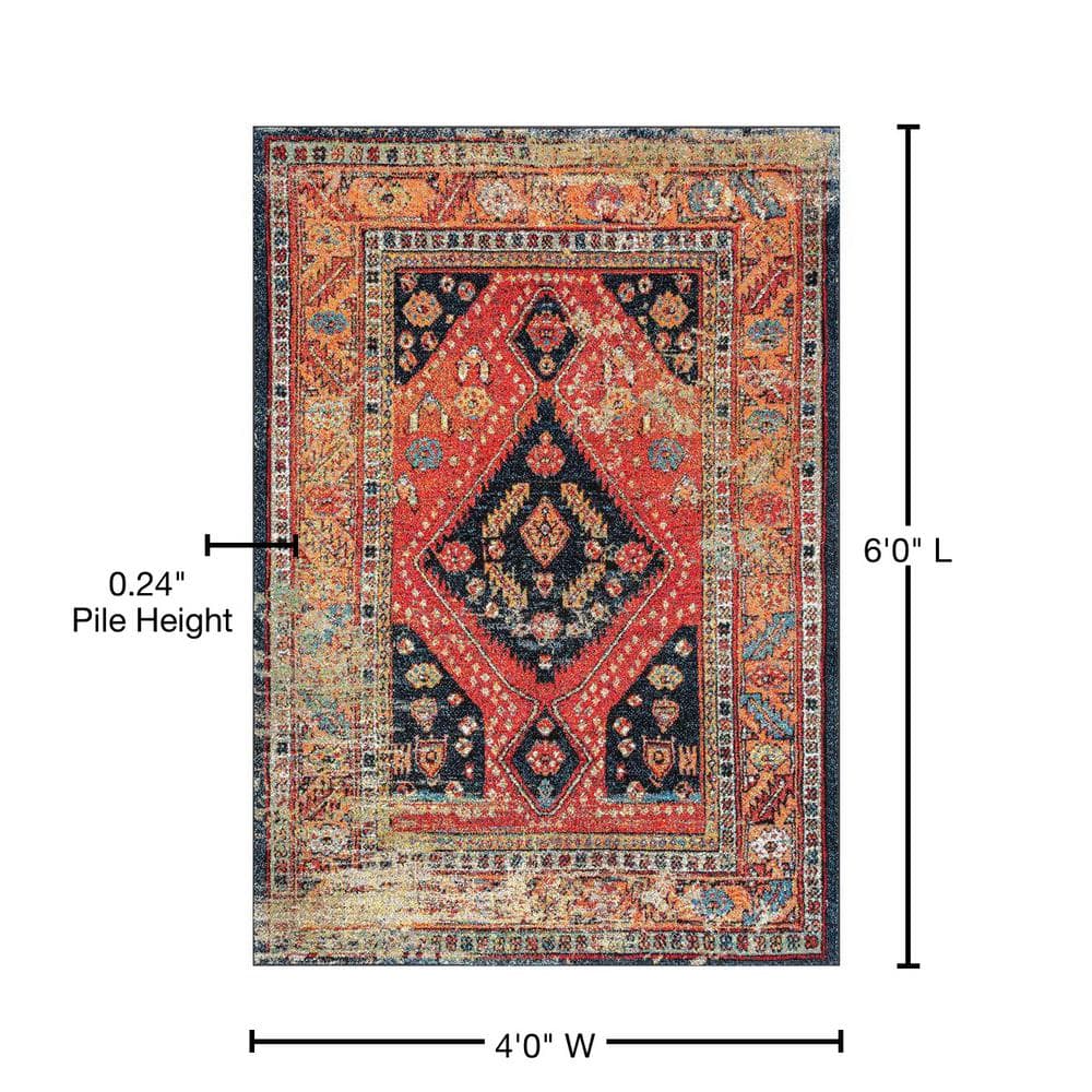Multicolor Floral Synthetic 4' x 6' Area Rug