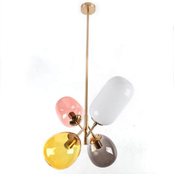 4-Light Multicolored Modern Balloon Pendant Light with Colorful Glass Shade for Dining Rooms Kitchens, No Bulbs Included