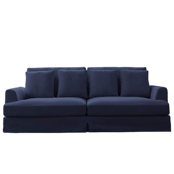 Lesly Lazy Style 102 in. Wide Square Arm Cotton and Linen Fabric Removable Covers Rectangle 2-Seater Sofa in. Dark Blue