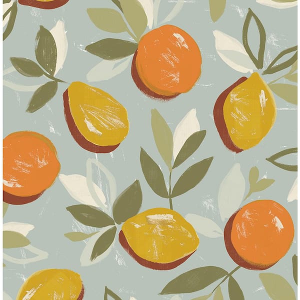 30.75 sq. ft. Daydream Grey Fruit Toss Vinyl Peel and Stick Wallpaper Roll