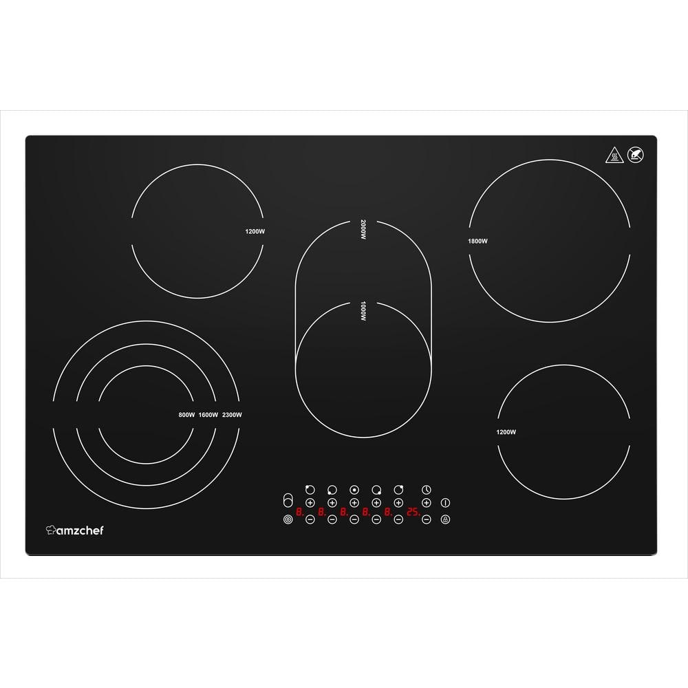 amzchef 30 in. 5 Elements Electric Cooktop in Black with Timer and Kid Safety Lock, Sensor Touch Control