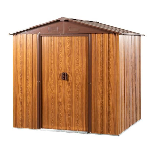 6 ft. W x 6 ft. D Brown Outdoor Metal Storage Shed, with Coffee