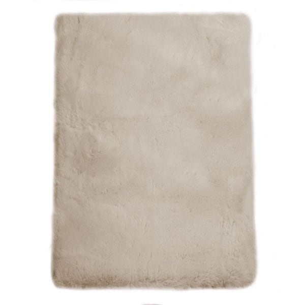 Mmlior Faux Rabbit Fur Light Brown 5 ft. x 8 ft. Fluffy Cozy Furry Area Rug