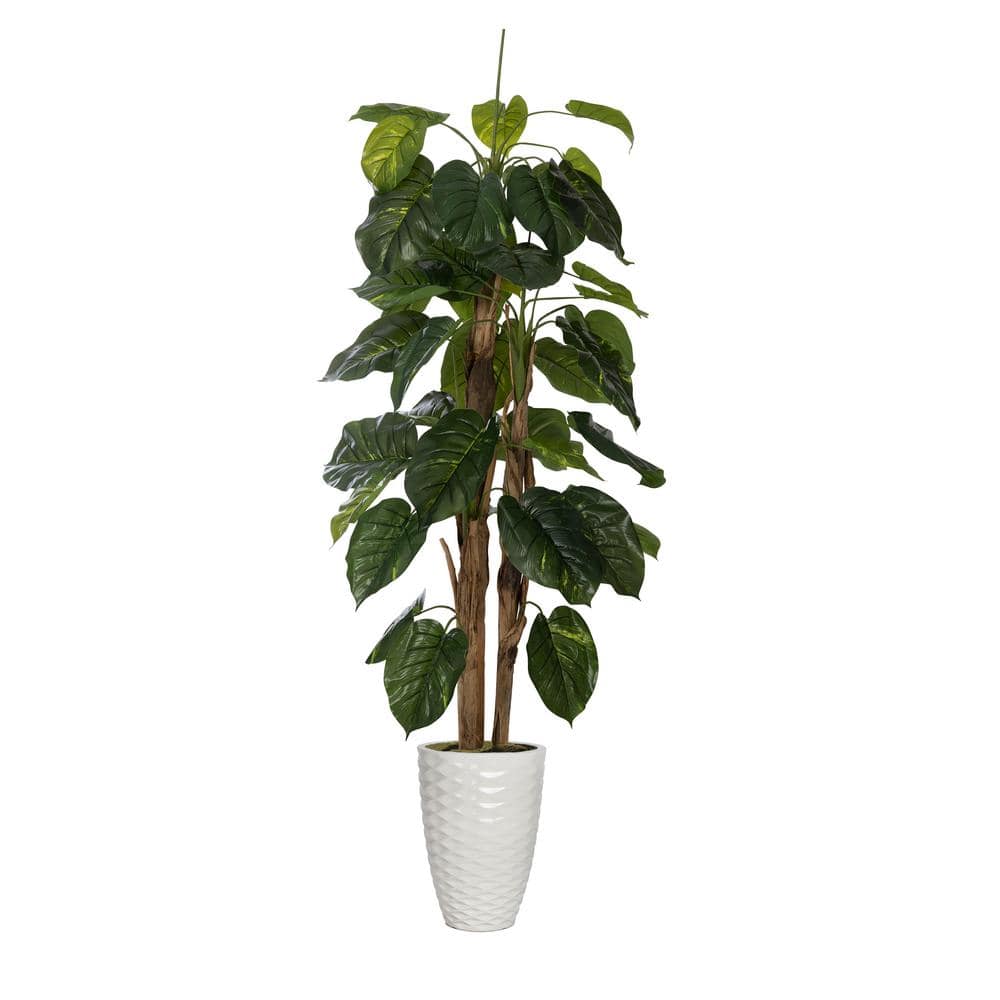 Artificial Faux 77 in. Tall Scindapsus Aureus And Banana Skin With Eco-Paper Planter With Eco Planter