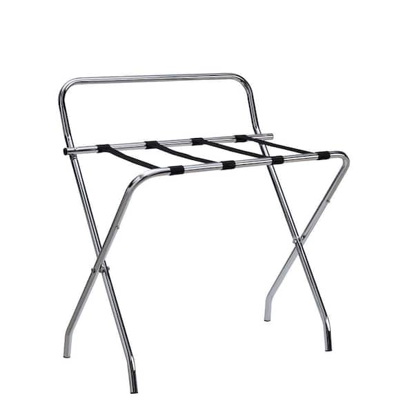 SignatureHome Ludlow Chrome Foldable Luggage Rack Suitcase Stand Back