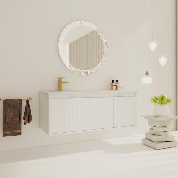 Unbranded 47.6 in. W x 18.2 in. D x 18.5 in. H Wall Mounted Bath Vanity in White with White Top Sink and Soft Close Doors