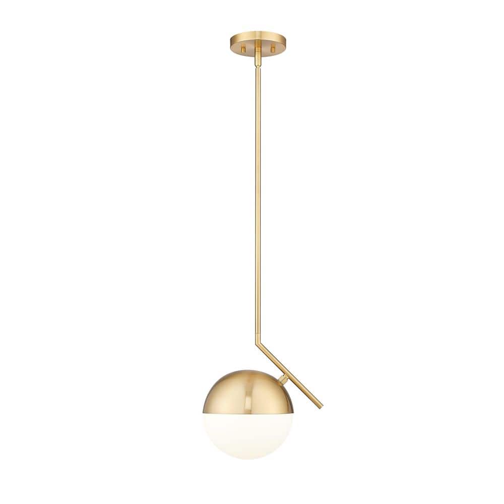 Realm Sphere 10.75 in. Modern Gold 1 Light Pendant with Matte Opal Glass Sh