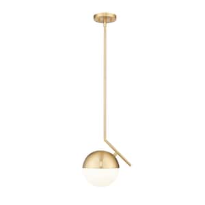 Realm Sphere 10.75 in. Modern Gold 1 Light Pendant with Matte Opal Glass Shade