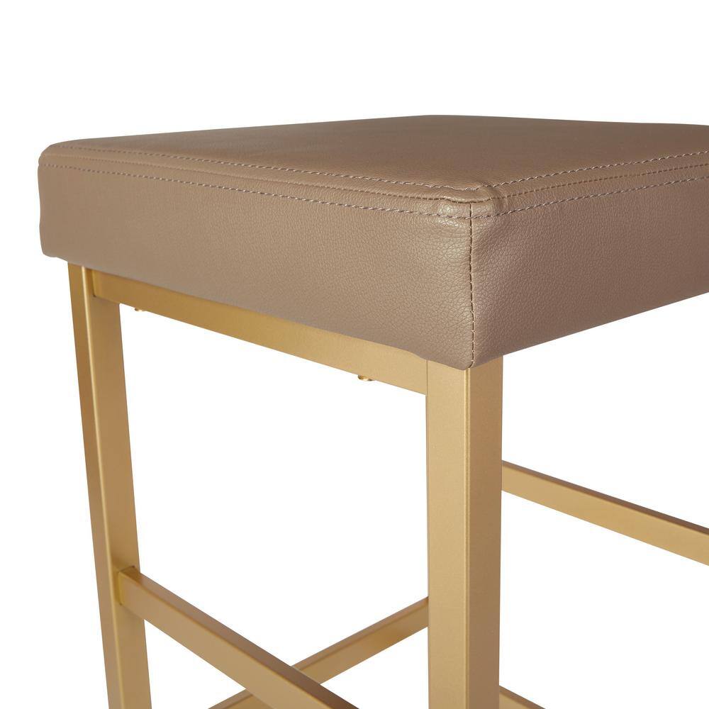 30" Gold and Camel Faux Leather Backless Bar Stool