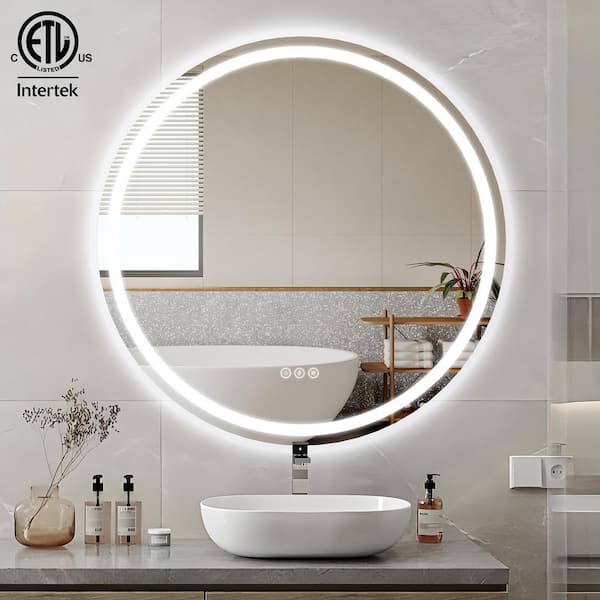 40 in. W x 40 in. H Round Frameless LED Lighted Anti-Fog Modern Wall Bathroom Vanity Mirror in Tempered Glass