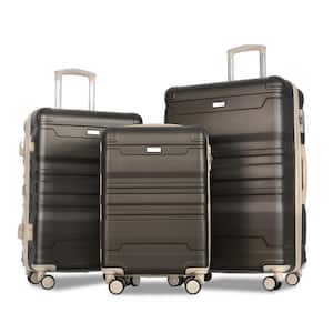Brown Lightweight 3-Piece Expandable ABS Hardshell Spinner Luggage Set with TSA Lock