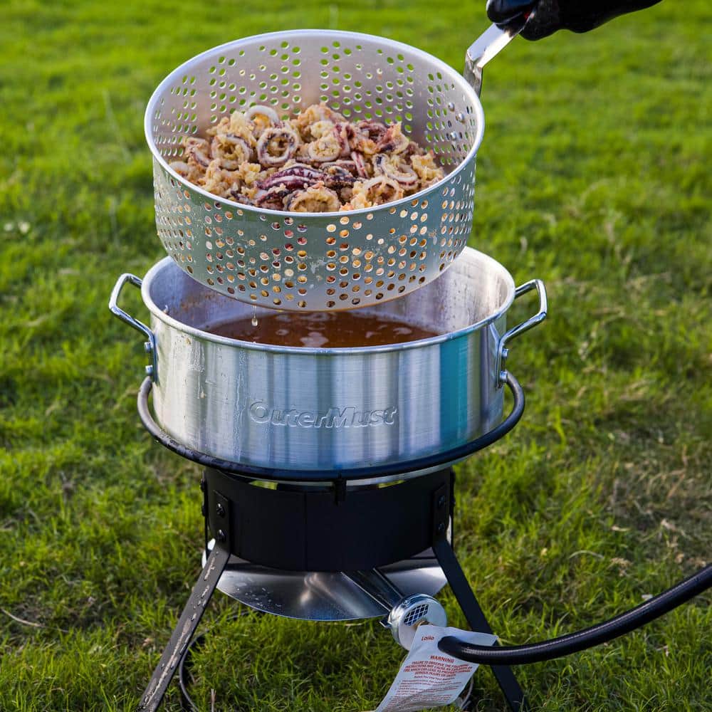 11 Qt Aluminum Propane Outdoor Deep Fryer with Red Handles