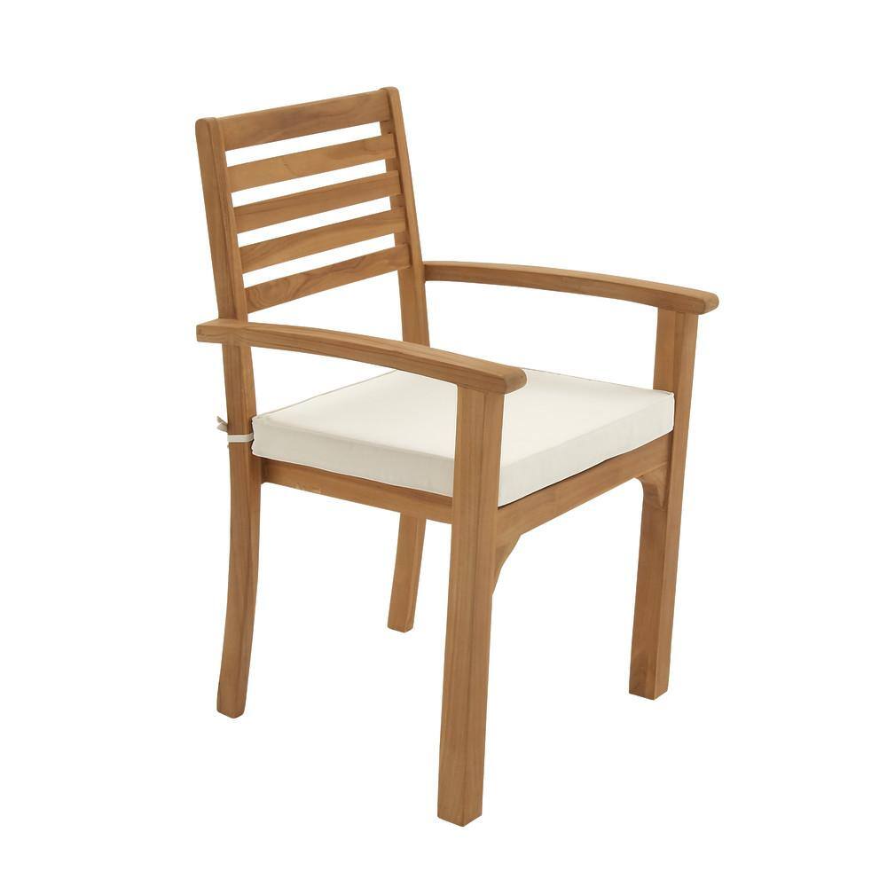Brown Teak 7-Piece Outdoor Dining Set with White Cushions