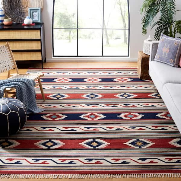 Kilim Ivory/Rust 8 ft. x 10 ft. Striped Native American Geometric Area Rug